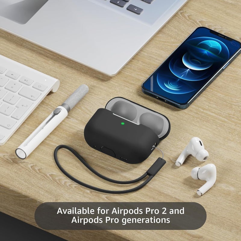 Tandoler Compatible with Airpods Pro 2 Case, Soft Silicone Skin Cover Protective Cases with Cleaner kit and Lanyard Compatible for AirPod Pro 2nd Generation, Front LED Visible-Black - Image 2